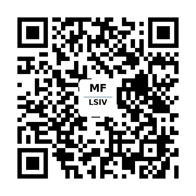 QR code for Mike Flores Ventures digital business card, with MF and LSIV lettering